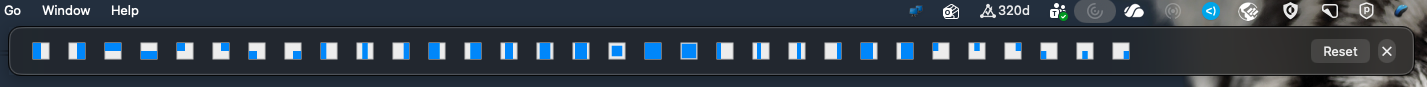 Status bar menu with snapping presets and grid tiling